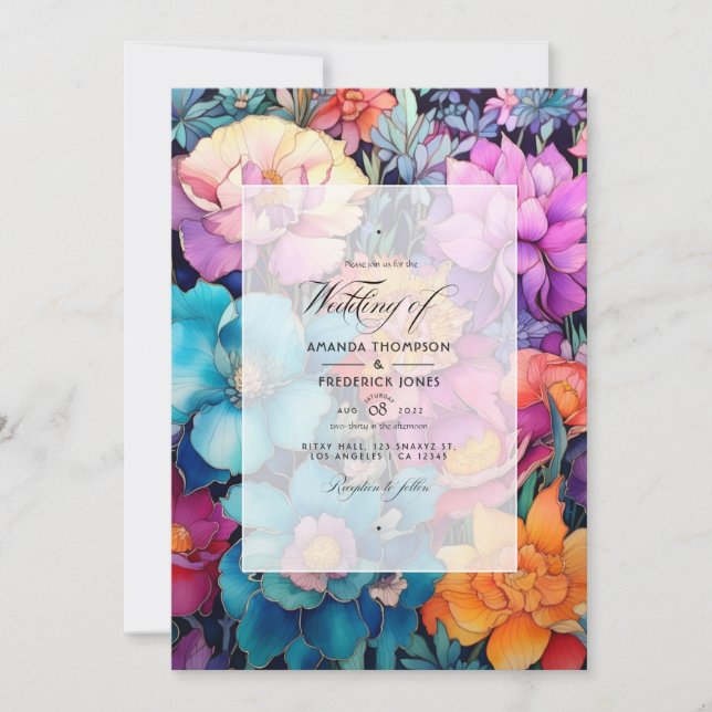 Convites Casamento Floral com Tons Preciosos (Frente)