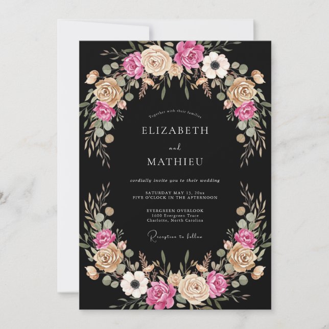 Convites Casamento Floral com Toque de Rosa (Frente)