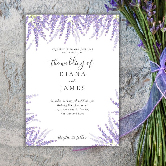 Convites Casamento floral com violeta simples de Lavanda (Simple Lavender violet floral Wedding Invitation)