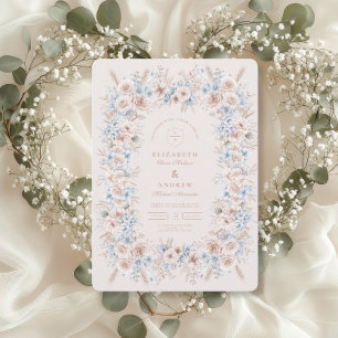 Convites Casamento Floral Cor de Água Azul e Rosa Esbranqui