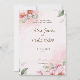 Convites Casamento Floral Cor-de-Água Rosa