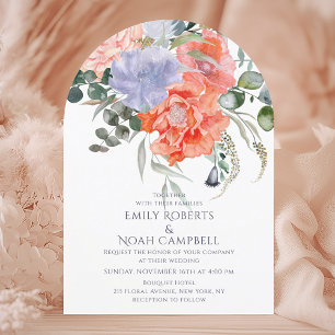 Convites Casamento Floral Cor-de-Água Rosa e Azul