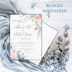 Convites Casamento Floral Cor de Água Rosa e Azul