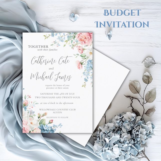 Convites Casamento Floral Cor de Água Rosa e Azul (Criador carregado)