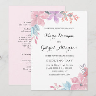 Convites Casamento floral cor de água rosa. Jardim de Blush