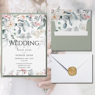 Convites Casamento Floral Cor de Água Rosa Verde