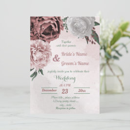 Convites casamento floral cor-de-canela rosa branco