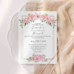 Convites Casamento Floral Cor-de-Lama Lush Rosa