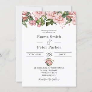 Convites Casamento Floral Cor-de-Rosa