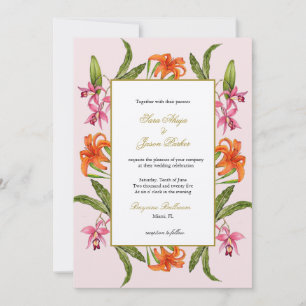 Convites Casamento Floral Cor-de-Rosa Aquarela Tropical