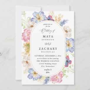 Convites Casamento Floral Cor-de-Rosa Branca e Púrpura