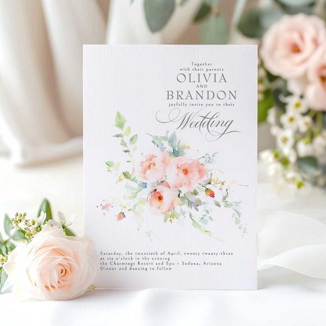 Convites Casamento Floral Cor-de-Rosa Cinza Romântico (Pink Floral Wedding Invitation)
