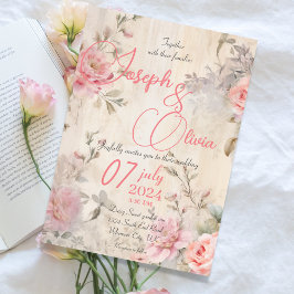 Convites Casamento floral cor-de-rosa com chique Vintage