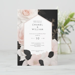 Convites Casamento floral cor-de-rosa com inspiração Chanel