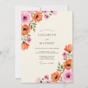 Convites Casamento Floral Cor-de-Rosa Corais Encantador