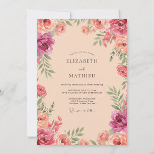 Convites Casamento Floral Cor-de-Rosa Coral