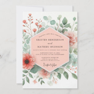 Convites Casamento Floral Cor-de-Rosa Coral Caprichoso