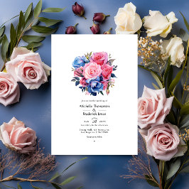 Convites Casamento Floral Cor-de-Rosa e Azul