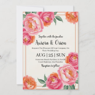 Convites casamento floral cor-de-rosa e laranja