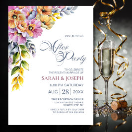 Convites Casamento Floral Cor-de-Rosa e Laranja Após Festa