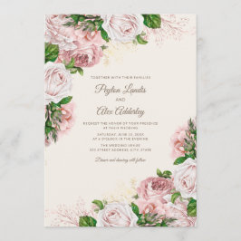 Convites Casamento Floral Cor-de-Rosa Elegante Vintage