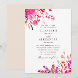 Convites Casamento floral cor-de-rosa em aquarela. Jardim b