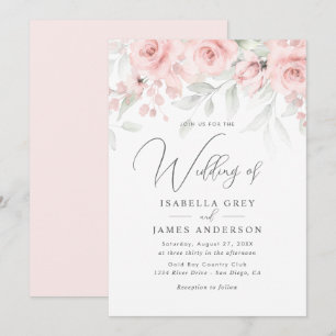 Convites Casamento Floral Cor-de-Rosa Esbranquiçada