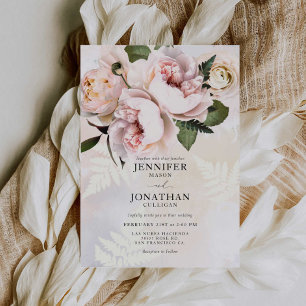 Convites Casamento Floral Cor-de-Rosa Esbranquiçada