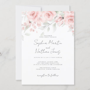 Convites Casamento Floral Cor-de-Rosa Esbranquiçada