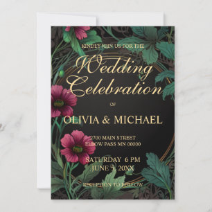 Convites Casamento floral cor-de-rosa escuro vitoriano eleg