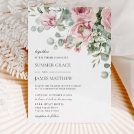 Convites Casamento Floral Cor-de-Rosa Maciço Romântico Eleg