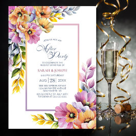 Convites Casamento Floral Cor-de-Rosa Moderno e Laranja Apó