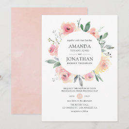 Convites Casamento Floral Cor-de-Rosa Pastel Blush