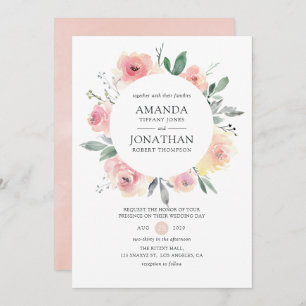 Convites Casamento Floral Cor-de-Rosa Pastel Blush