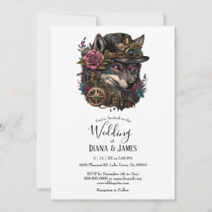 Convites Casamento Floral Cor-de-rosa Pintado Wolf Steampum