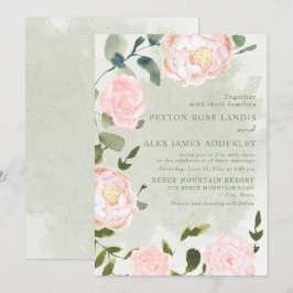 Convites Casamento Floral Cor-de-Rosa Romântico de Primaver