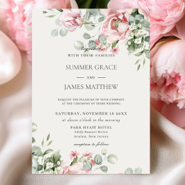 Convites Casamento Floral Cor-de-rosa-rosa com Blush Românt