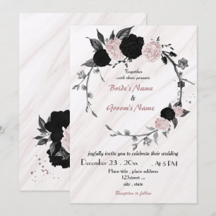 Convites casamento floral cor-de-rosa suave e preto