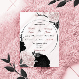Convites casamento floral cor-de-rosa suave e preto
