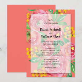 Convites Casamento Floral Coral Amarelo Rosa