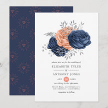 Casamento Floral Coral, Azul Marinho e Prata