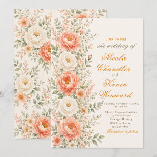 Convites Casamento Floral Coral e Sage