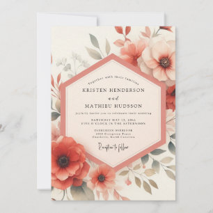 Convites Casamento Floral Coral em Flor