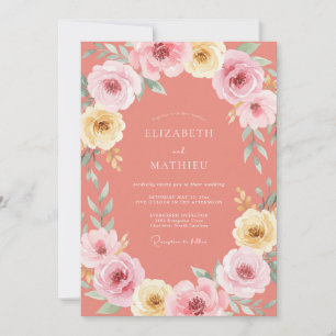 Convites Casamento Floral Coral Pintura Flourish