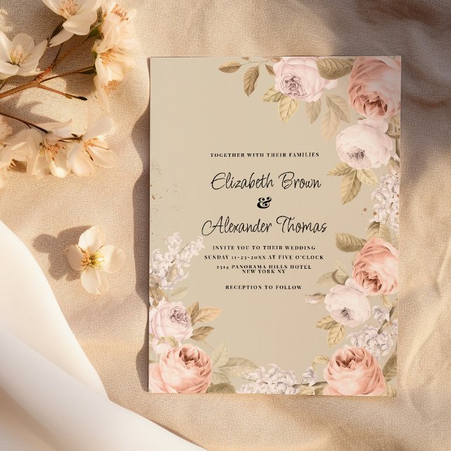 Convites Casamento floral coral rosa rústico boho  (Rustic boho pink coral ivory floral wedding)