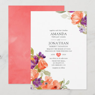 Convites Casamento Floral Coral Vivo