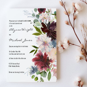 Convites Casamento floral country chic dourado burgundy ros