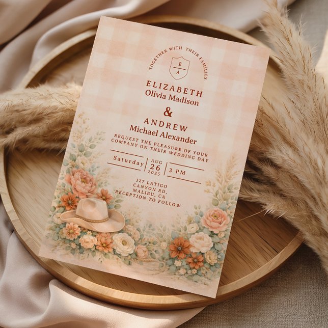Convites Casamento Floral Country Western Bege (Criador carregado)