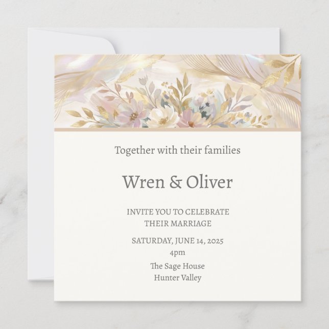Convites Casamento Floral Creme (Frente)