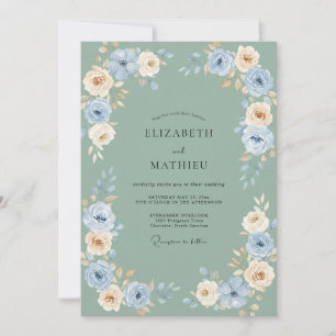 Convites Casamento Floral Creme Azul